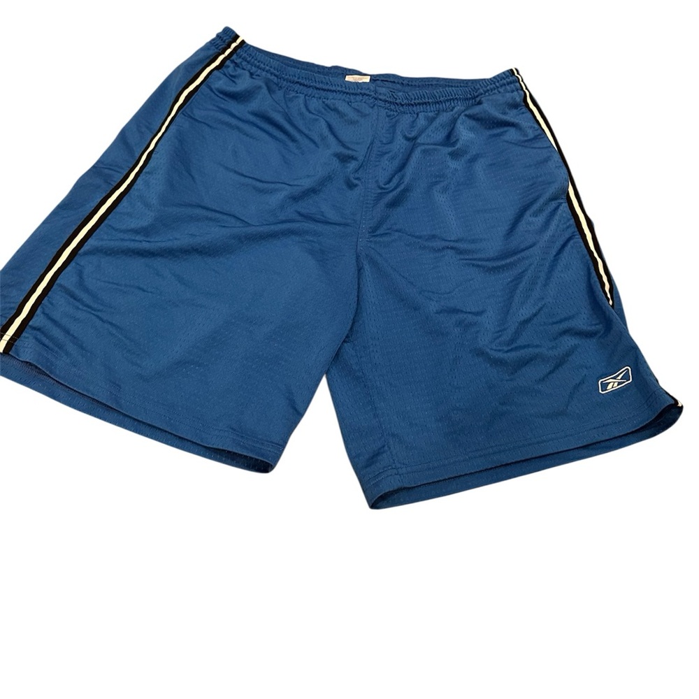 Reebok Men's Navy Athletic Shorts with White Stripe